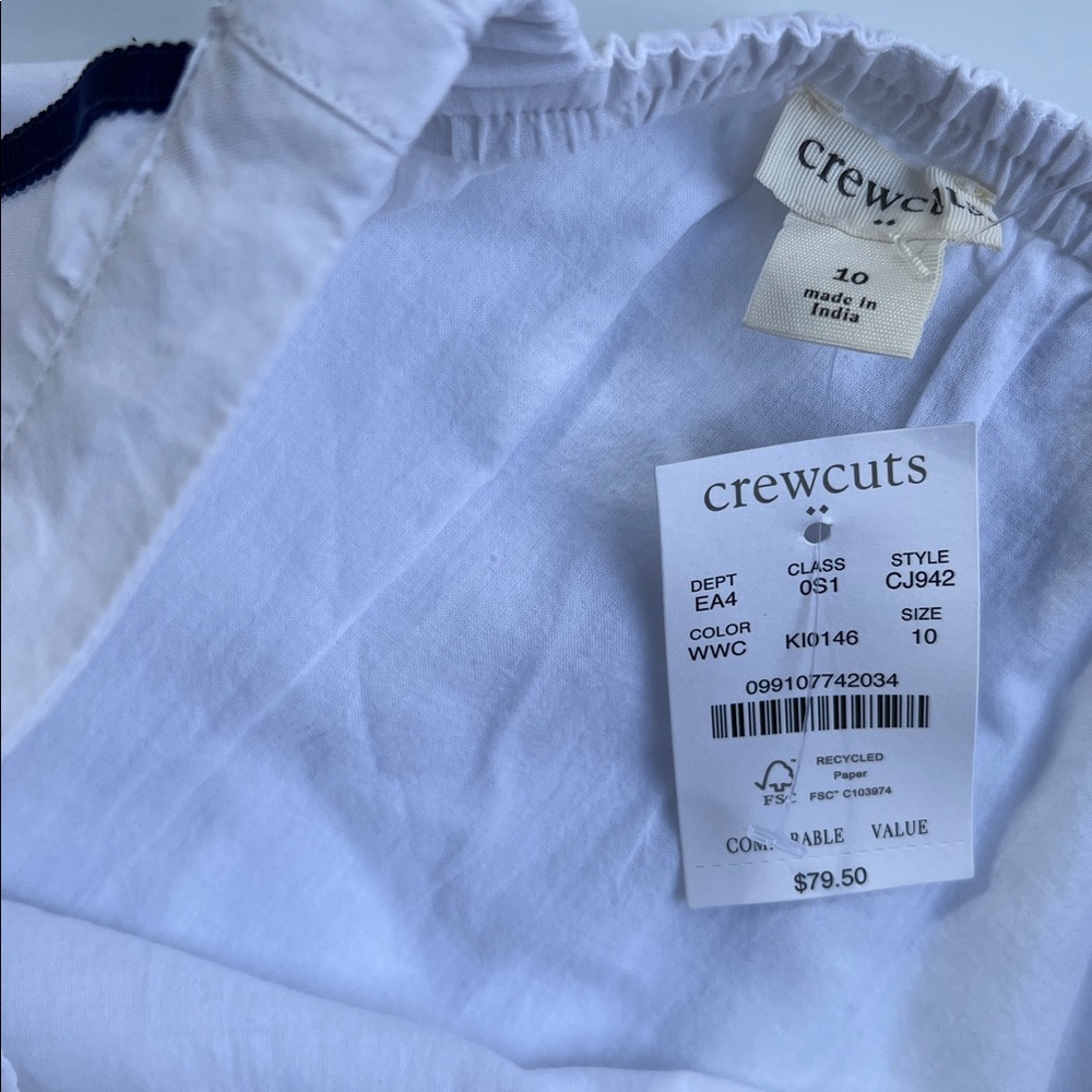 Crewcuts Girls White Flutter Sleeve Dress Navy Trim Nautical Size 10 - Picture 9 of 14